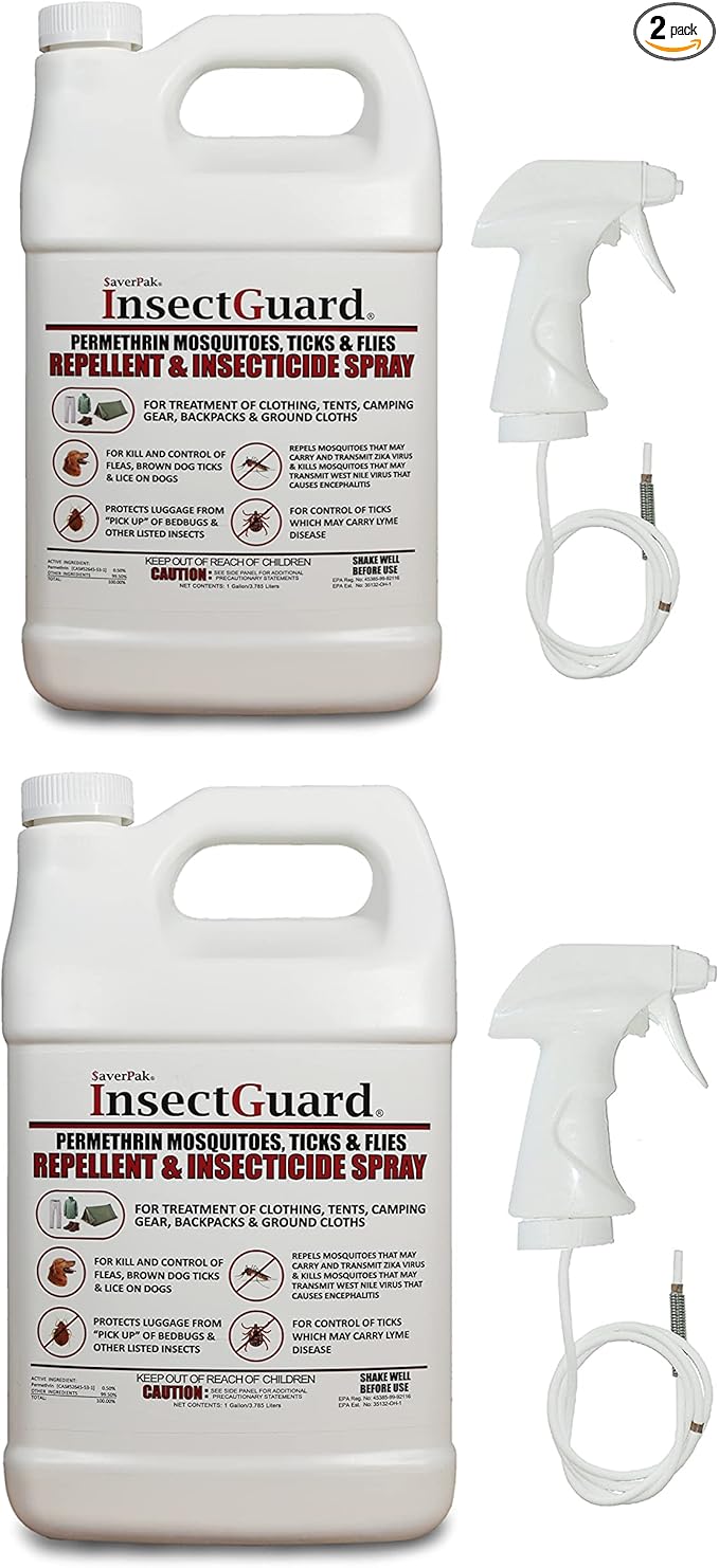 InsectGuard Permethrin Mosquitoes, Ticks and Flies Repellent & Insecticide Spray Gallon (128.00oz) 2 Pack