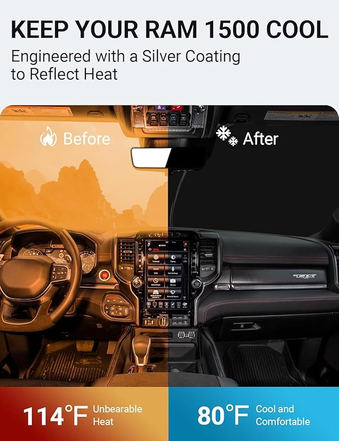 Proadsy for Dodge RAM 1500 2019-2025 Windshield Sun Shade 4-Layer Foldable Front Sunshade Protector Sun Visor Blocks UV Rays Keep Car Cooler