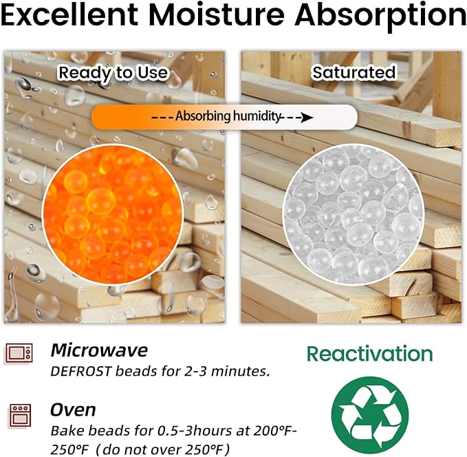 [45 LBS] Orange Premium Indicating Silica Gel Beads (Industry Standard 3-5 mm) - Reusable Desiccant Beads Silica Gel Dehumidifier