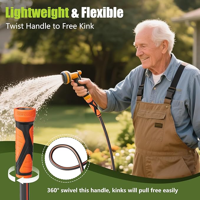 100FT Garden Hose Heavy Duty x 5/8", Lightweight Flexible Water Hose with Nickel-plated Fittings, Kink-Free, Leak-Proof, Easy Storage for Yard Lawn Care Male to Female