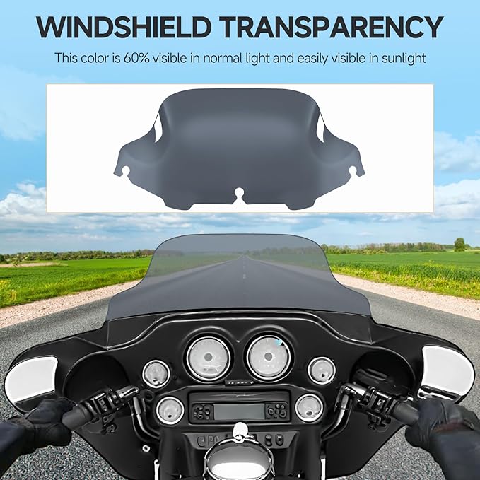 Motorcycle 8” Windshield Windscreen Windshield Fit For 1996-2013 Harley Davidson Touring Street Glide Electra Glide Tri Glide Flht Flhx Flhtk Flhtc Flhtcu, Smoke