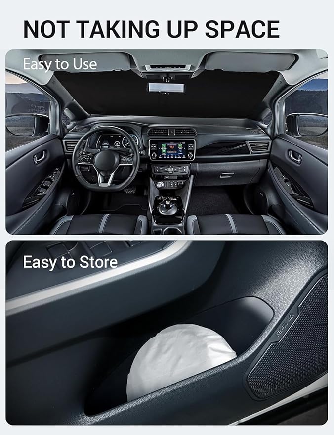 Proadsy 2025 Upgrade Windshield Sun Shade Custom Fit 2018-2023 2024 2025 Nissan Leaf Foldable Front Sunshade Protector Sun Visor Blocks UV Rays Keep Car Cooler