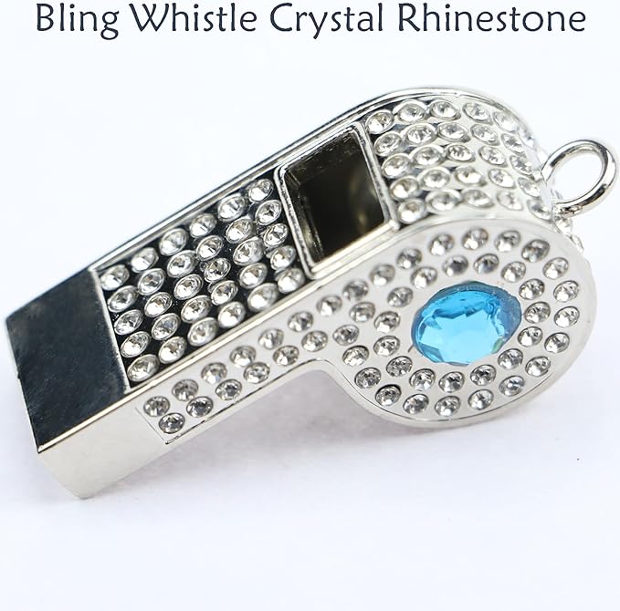 Bling Whistle Metal Rhinestone Lanyard Whistle Loud Sound with Chain for Coach,Referee,Emergency,Lifeguard,Teachers-Includes Gift Packaging(Sliver-Blue)