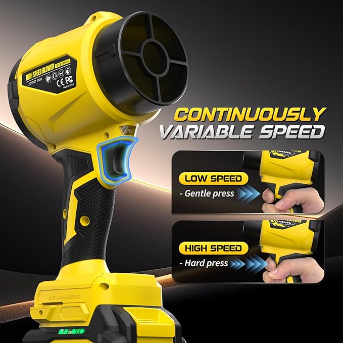 Leaf Blower with 2 X 4.0Ah Battery and Charger, 20V Cordless Blower for Lawn Care, & House Cleaning, 40,000 RPM Jet Blower, Extended Nozzle & Earbuds Included, Yellow