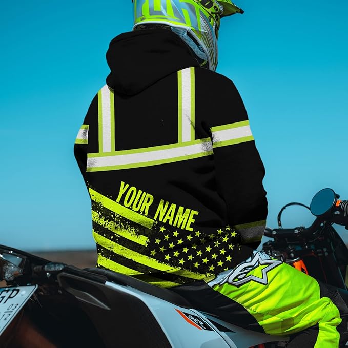 Color US Flag High Visibility Hoodie for Men Women Reflective Tapes Safety Workwear for Worker Runner Patriotic