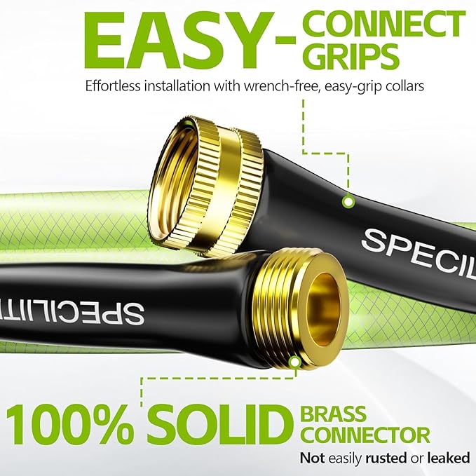 SPECILITE Flexible Garden Water Hose 25 Ft, Heavy Duty, Lightweight and Leak-Proof Pipe× 1/2 In, 3/4" Brass Swivel Fittings,Burst 600 PSI, Non-Expandable, Kink-Proof, For Car, Yard, Outdoor, Lawn