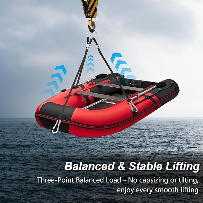 Adjustable 3 Leg Inflatable Dinghy Boat Lift Slings, with Locking Spring Clips, Stainless Steel Hardware & Nylon Webbing, for Inflatable Dinghies