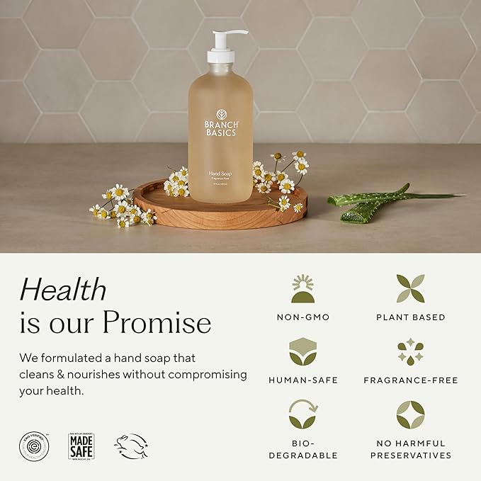 Branch Basics Gel Hand Soap – 16oz Bottle | Plant & Mineral-Based Formula with Aloe, Chamomile & Meadowfoam Oil | Nourishing, Fragrance-Free & Gentle on Sensitive Skin