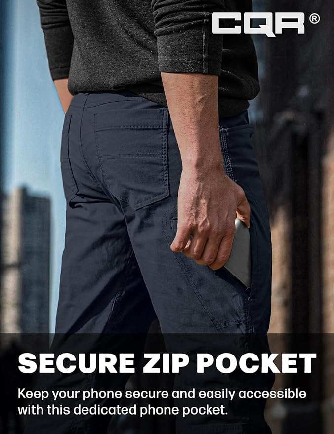 CQR Men's Winter Fleece Lined Pants, Water-Resistant Outdoor Stretch Work Pants, Windproof Casual Pants with Pockets
