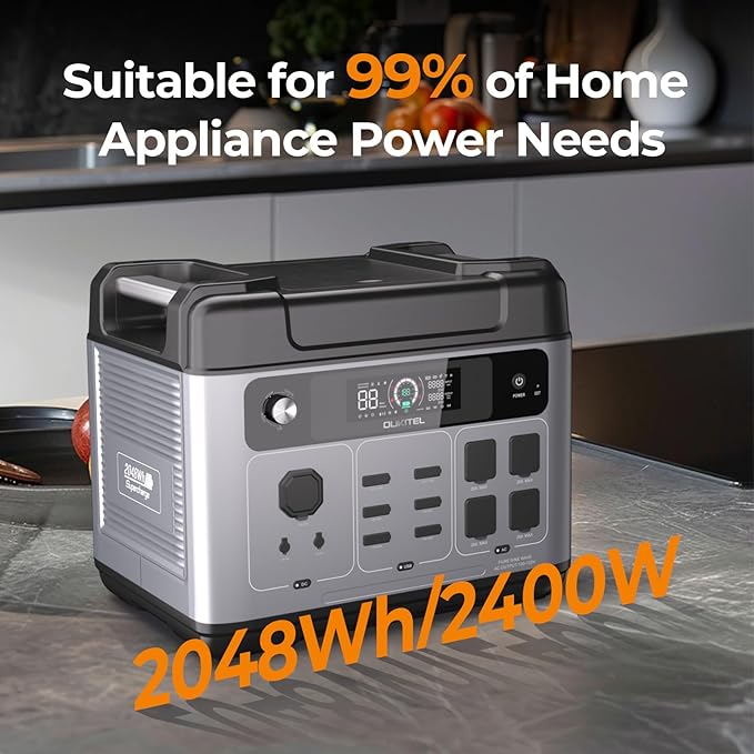 OUKITEL P2001 Plus 2400W/2048Wh Solar power station with 4 AC Outlets(5000W Peak),2400W Solar Generator with 500W Solar Panels, 1800W Super Fast Charging, Emergency Power Station for Home, Camping