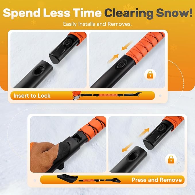 55'' Detachable Snow Shovel with Extendable Ice Scraper & Snow Brush - Snow Scraper with Ergonomic Foam Grip and 270° Pivoting Brush Head for Car Truck SUV Windshield Window & Winter Accessories