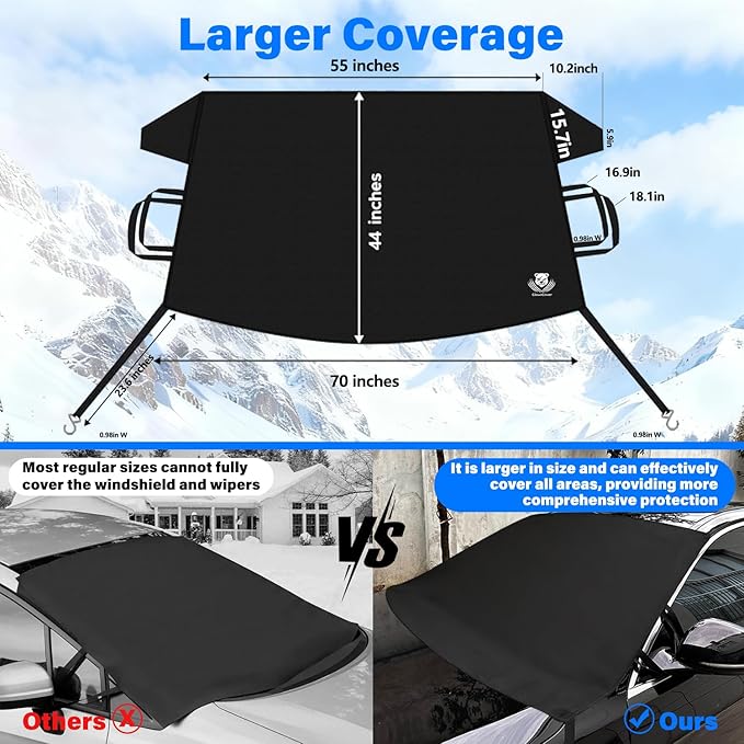 Windshield Cover for Ice and Snow,Heavy Duty 600D Oxford Fabric,Snow Windshield Cover for Car, Sedan,Trucks, SUV,Standard Winter Frost Hails Windshield Protector Blanket,Medium,70/55Wx44D Inch