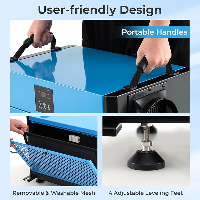 COSTWAY 192 PPD Commercial Dehumidifier, 2600 Sq.Ft Crawl Space Dehumidifier with 9.8 FT Drain Hose & Wired Remote Control Panel, Ideal for Basement, Warehouse, Job Site (Blue)