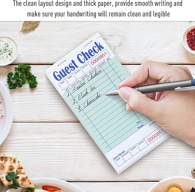 DGBDPACK 6 Guest Checks for Servers, Server Note Pads, Waiter Checkbook, Waitress Notepad for Restaurants, 50 Sheets/Pack, 300 Total Tickets,Thin Paper Checks