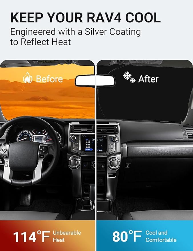 Proadsy Windshield Sun Shade for Toyota RAV4 2013 2014 2015 2016 2017 2018 Custom Fit LE XLE Premium Hybrid Crossover Foldable Sunshade Protector Sun Visor Blocks UV Rays Keep Car Cooler