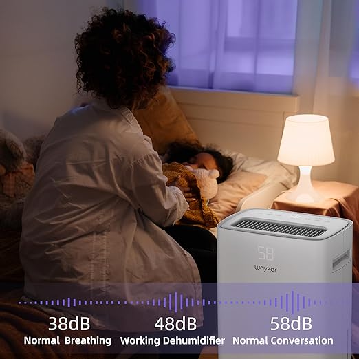 Waykar 50 Pints Dehumidifier for Home, 4500 Sq. Ft Dehumidifiers for Basement with Drain Hose, Auto-Defrost and Dry Clothes Function, Intelligent Humidity Control