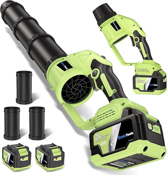 Cordless Leaf Blower - 650 CFM Brushless Electric Leaf Blower with 2 x 6.0Ah Batteries & Fast Charger, 2 Speed Modes, Battery Powered Leaf Blowers for Lawn Care, Patio, Dust, Snow Care (Light Green)