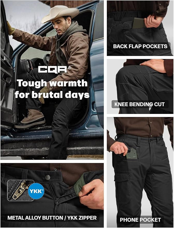 CQR Men's Winter Tactical Cargo Pants, Thermal Fleece Lined Outdoor Snow Ski Hiking Work