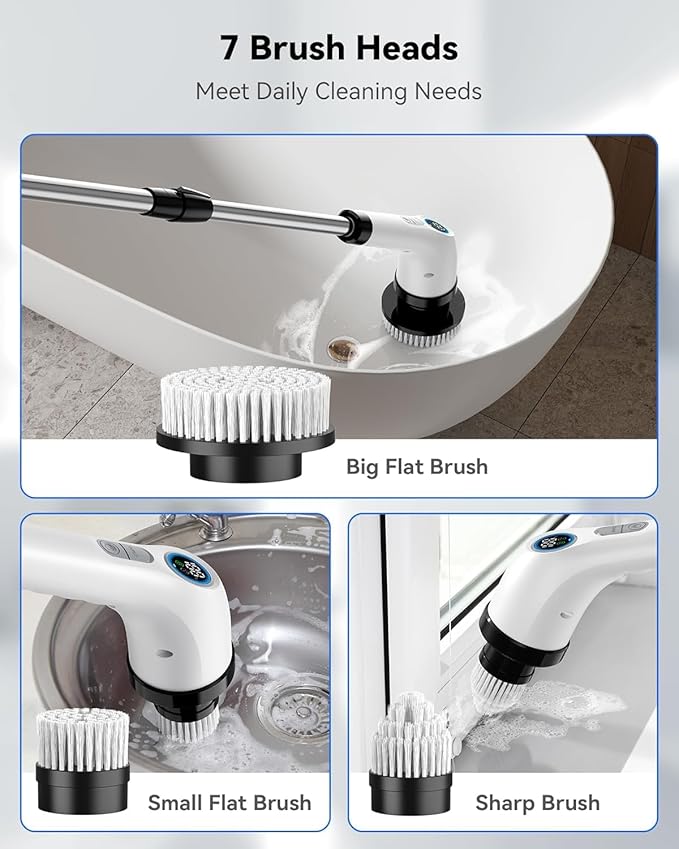 Electric Spin Scrubber Cleaning Bathroom: Shower Cleaner Brush, Cordless Power Scrubber for Tub Tile and Floor (Handle Length 50)