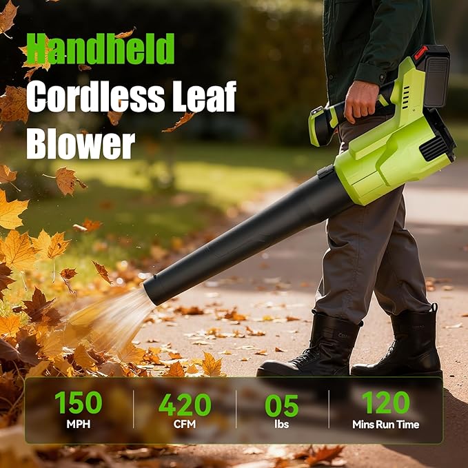 Cordless Leaf Blower, Electric Cordless Leaf Blower with 2 Batteries and Charger, 2 Speed Mode, Lightweight Blower for Blowing Leaves, Patio Cleaning, Blowers for Lawn Care and Dust