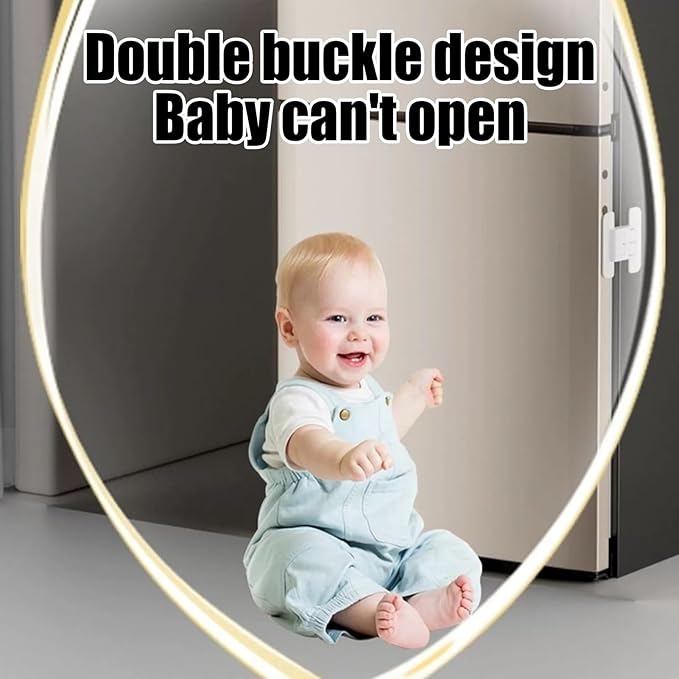 Refrigerator Lock - Self-Adhesive Fridge Door Lock for Safety | Fixed Buckle for Glass Metal Surfaces, Childproof Anti Open Protection, Home Kitchen Cabinet RV Security for Kids & Adults