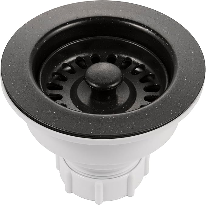 Houzer 190-9268 - 3-1/2 Inch Granite Black Kitchen Sink Basket Strainer, Durable Food Catcher Stopper for Metal Kitchen Sink, Ideal for Filtering Waste and Preventing Clogs