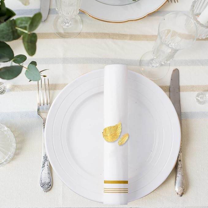 100 Disposable Paper Hand Towels for Bathroom, Linen Feel Guest Towels, Soft and Absorbent Paper Towels Napkins Bulk for Dinner Parties Kitchen Wedding Graduation, 12" x 17"(Gold Trim Lined)