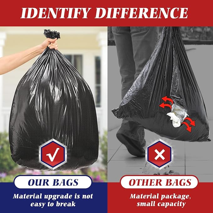 Teivio 20-25 Gallon 120 Counts Black Large Trash Bags Garbage Bags, outdoor trash bags liners for Kitchen/Yard/Industrial or Commercial Use,fit for 18, 20,21, 23 and 25 gallon, Black
