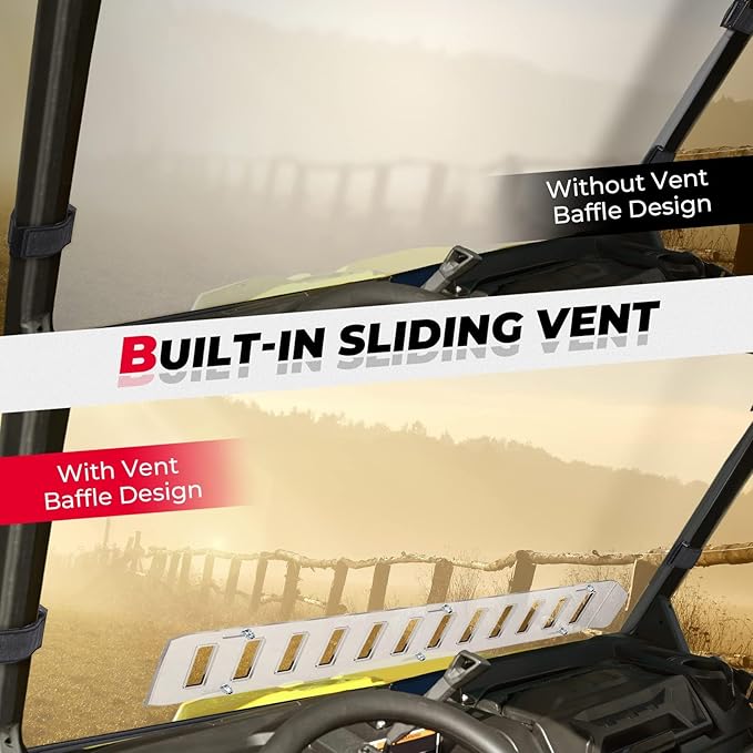 KEMIMOTO UTV Front Full Windshield SXS Front Windscreen Slide-Vent Polycarbonate Wind Screen Compatible with Can Am Defender HD 5/ 8 / 10 / MAX 2016 2017 2018 2019 2020 2021 2022 2023 2024 2025