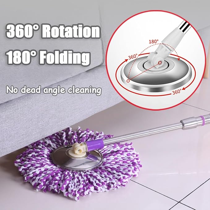 Extended Spin Mop Replacement Mop Handle, Upgraded 60-inch 360 Degrees Rotating Telescopic Replacement Mop Stick for Spin Mop Bucket Cleaning System (Stainless Steel Disc, Red)