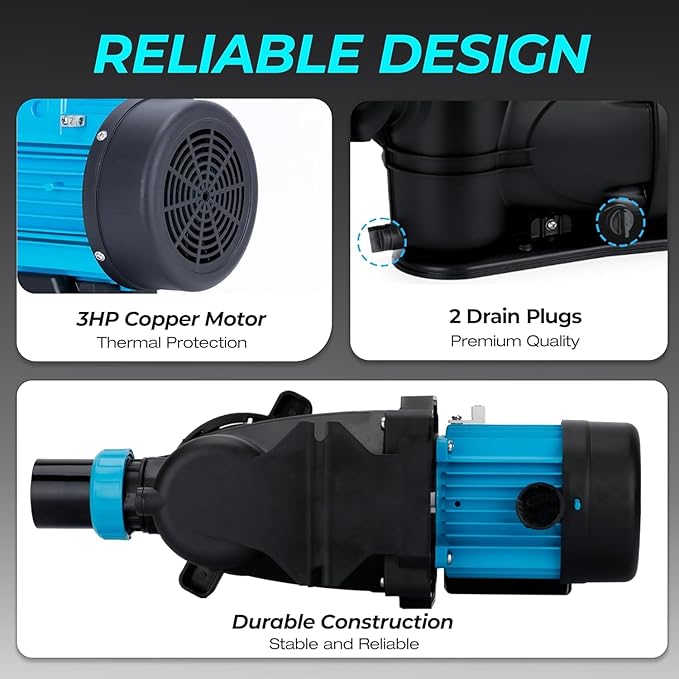 In/Above Ground Pool Pump, High Flow Powerful Self Priming Pool Pump with Timer,3 HP 8169 GPH 110V