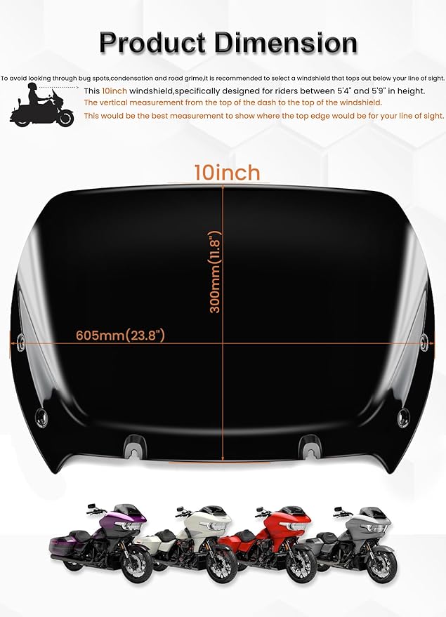 10" Wave Windshield Windscreen Wind Splitter Compatible with Harley Davidson Touring CVO Road Glide FLTRXSE 2023-up,CVO Road Glide ST FLTRXSTSE 2024-up,Road Glide FLTRX 2024-up (Black)