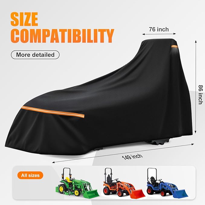 Heavy Duty Tractor Cover Waterproof 600D Oxford – Fits John Deere, Kubota, Mahindra, New Holland, Massey Ferguson Compact Tractors – All Weather Protection with Storage Bag