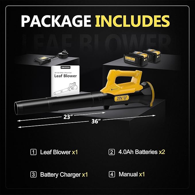 Orientools Leaf Blower Cordless, 20V Powerful Electric Cordless Leaf Blower 2×4.0 Ah Batteries & Charger, Variable Speed Trigger, Portable Lightweight Blowers for Lawn Care, Yard, UL 62133 Certified