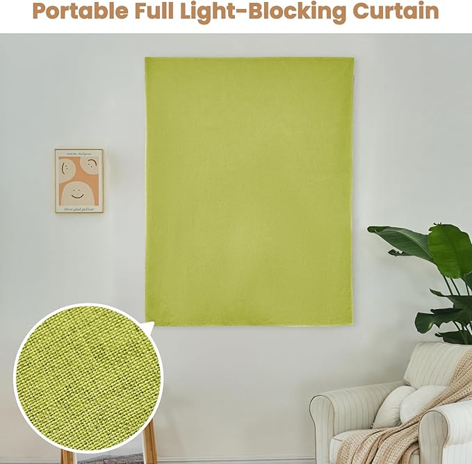 100% Blackout Curtain,Adhesive Curtain,Black Out Window Cover No Drilling Travel Kit,Perfect for Media Rooms, Dormitories and Renters (Fruit Green - W46 × L60 in)