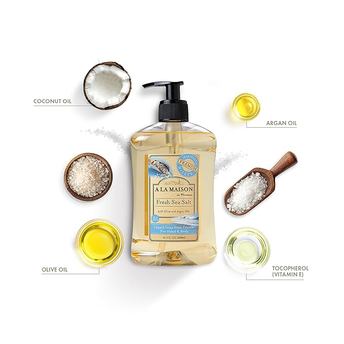 A LA MAISON French Liquid Hand Soap and Eco-Friendly Fresh Sea Salt, 3 pack 16.9 Fl Oz.