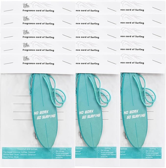 THEDOTS Series 15 Pack Coconut Lychee Surfboard Hanging Car Air Fresheners, Detachable Message Cards with Surfing Art, Long-lasting Scent for Car & Home