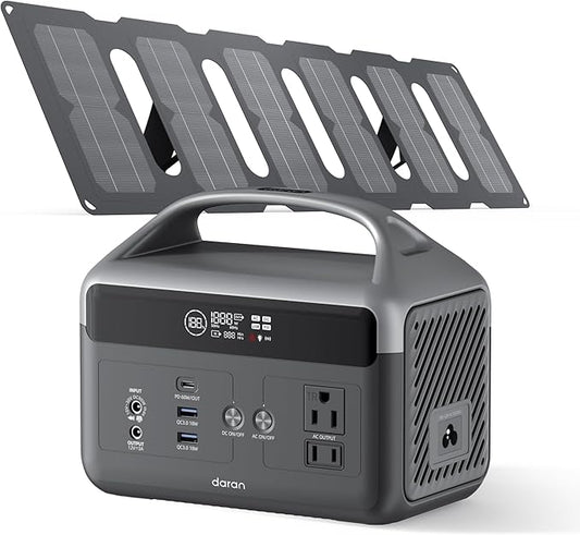 Portable Power Station with Foldable Solar Panels 40w, DaranEner 300w Lifepo4 Battery 60W USB-C Pd, 192Wh Fast Recharge Home Backup Power Bank, Lightweight Solar Generator for Camping, Outdoor Travel