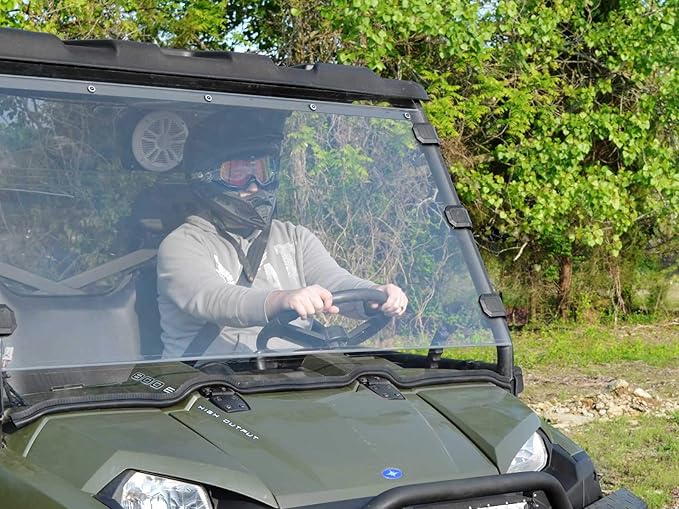 SuperATV Clear Non-Scratch Resistant Full Windshield for 2011-2014 Polaris Ranger 900 Diesel | 2013-2014 900 Ranger Diesel Crew | Made with 1/4" Polycarbonate | Includes Pre-installed Bulb Seal