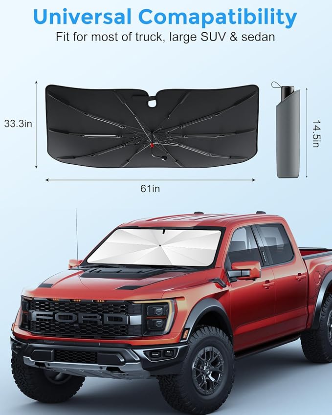 [2025 Updated] Bolamp Car Windshield Sun Shade, [Effective Keep Cool] Spring Structure Umbrella Sunshade for Automobile Windshield, Protect Cars Interior from Sun Rays, Heat Damage - Large