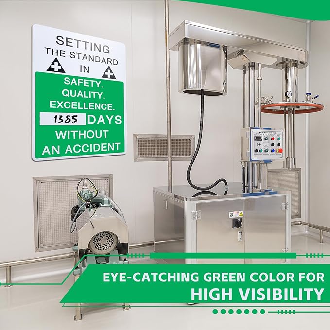 2 Pcs Plastic Days Without Accident Sign 20" x 14" Write a Day Sign Setting the Standard in Safety Quality Excellence Safety Is the Priority Quality Is Standard(English)