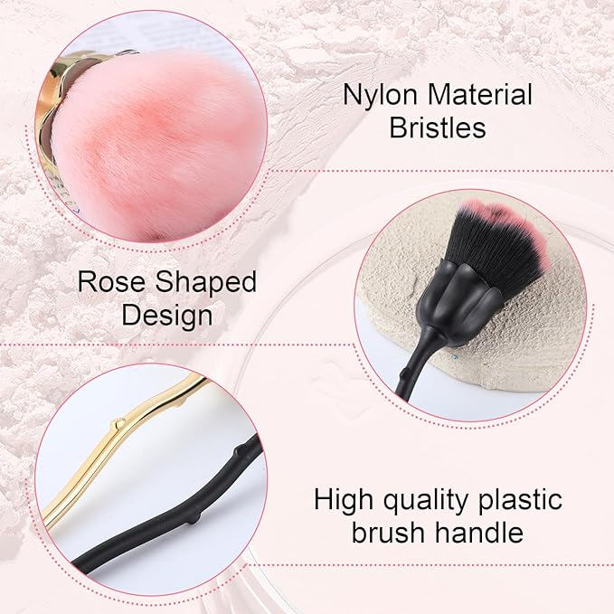 2 PCS Nail Dust Brush, Rose Shape Nail & Makeup Brush Nail Art Dust Powder Remover Cleaner Brushes for Nails Trimming Cleaning Makeup Brushes Tools