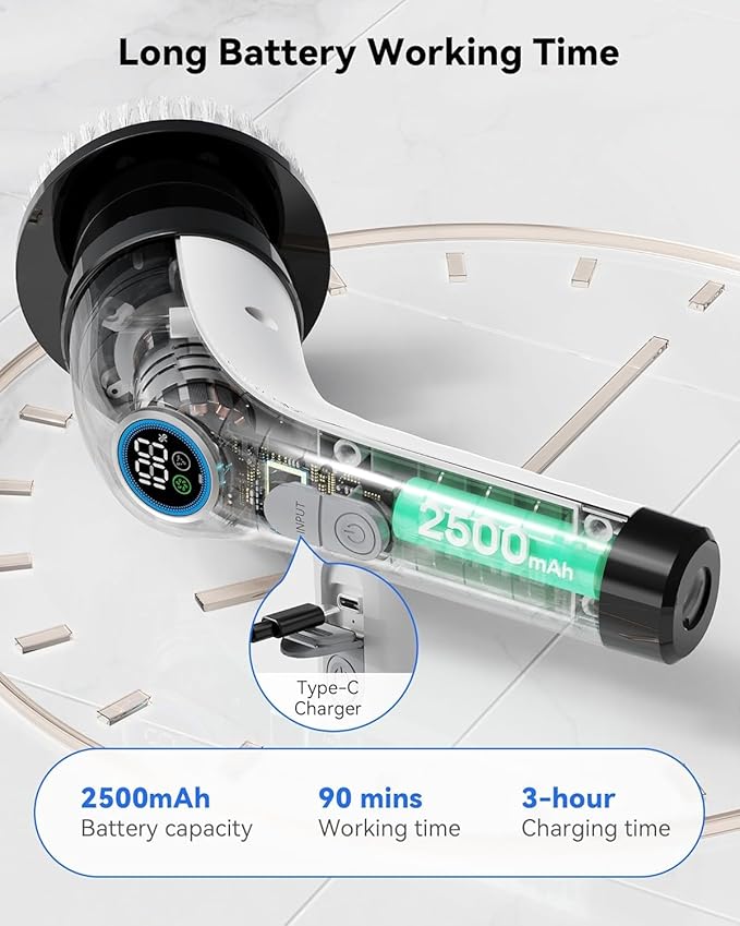 Electric Spin Scrubber Cleaning Bathroom: Shower Cleaner Brush, Cordless Power Scrubber for Tub Tile and Floor (Handle Length 50)