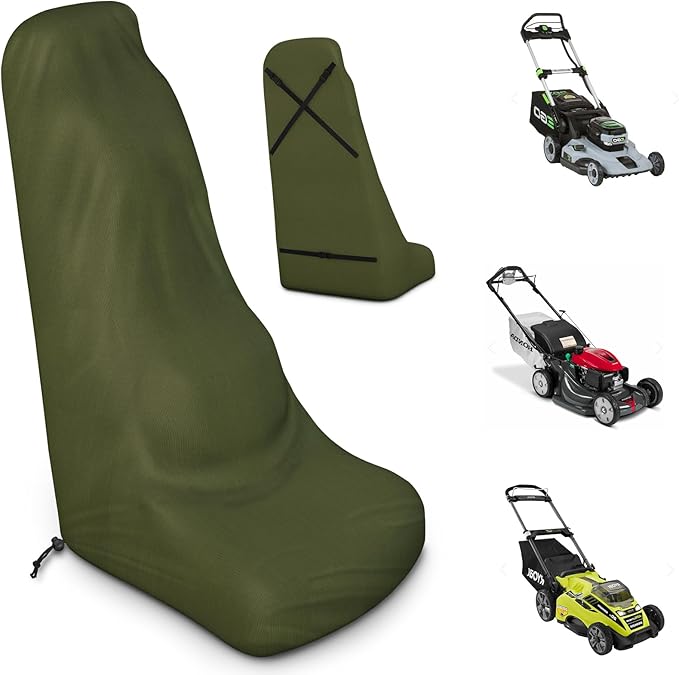 Push Mower Cover, 600D Heavy Duty Waterproof Lawn Mower Cover, Outdoor Lawnmower Cover Universal with Drawstring & Cover Storage Bag (78×23×50 Inch/Green)