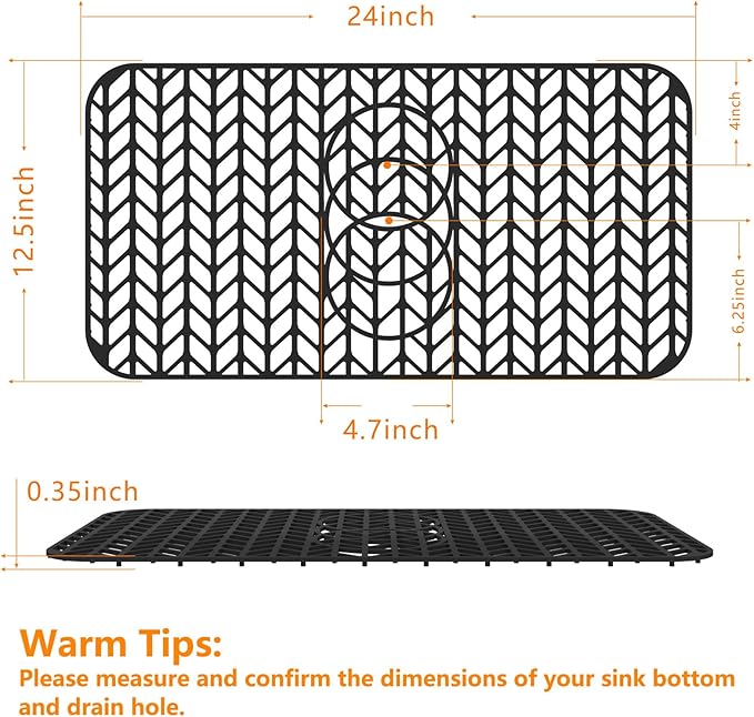 Sink Protectors for Kitchen Sink 12"13"16"18"19"24"26"28"29"30",Silicone kitchen sink mats protector for bottom of farmhouse sink(24"x12.5"Black)