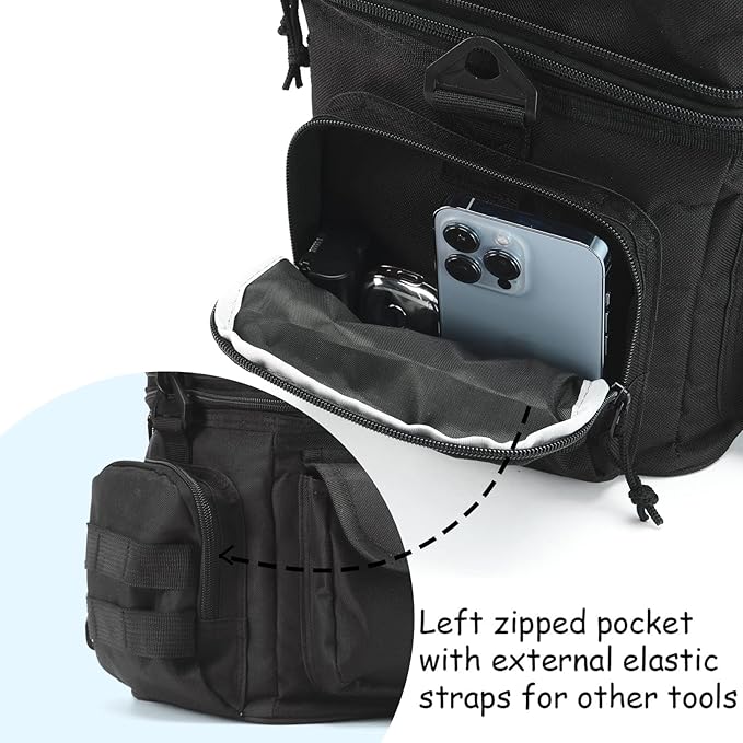 MOV COMPRA Tactical Lunch Bag for Men Expandable Double Deck Insulated Lunch Box Leakproof Large Capacity with MOLLE Water Bottle Pouch for Adults for Work Picnic Camping（Black）
