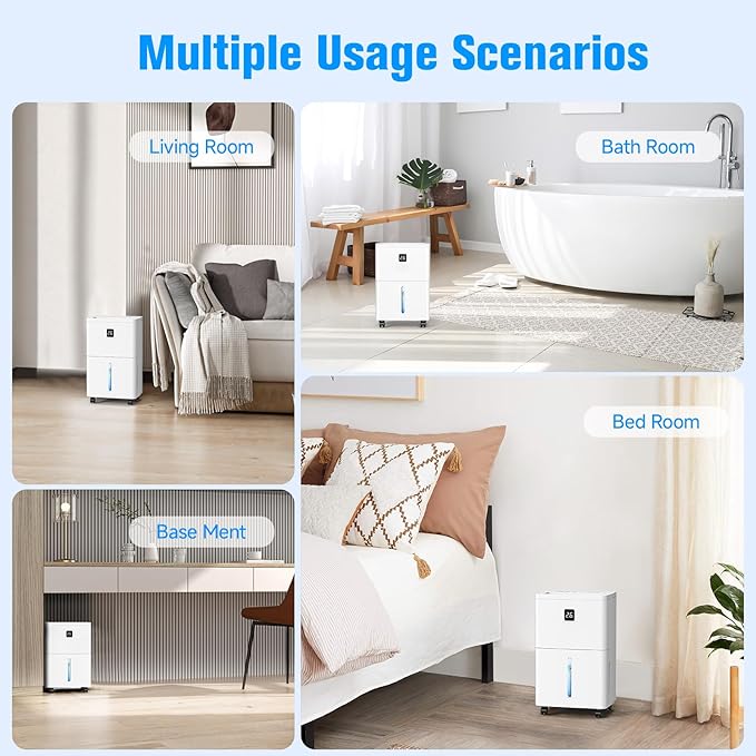 25 Pint Dehumidifier for Basement, Up to 3000 Sq.Ft, Quiet Dehumidifier with Drain Hose, Humidity Control, 24H Timer, Ideal for Bedroom, Bathroom, Room