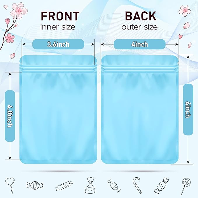 Funfery 100 Pack Blue Mylar Packaging Bags Resealable Bags Double Sided Color Odor Proof Pouch Baggies Smell Proof Foil Bag for Food Storage,Small Business(Blue,4x6inch)