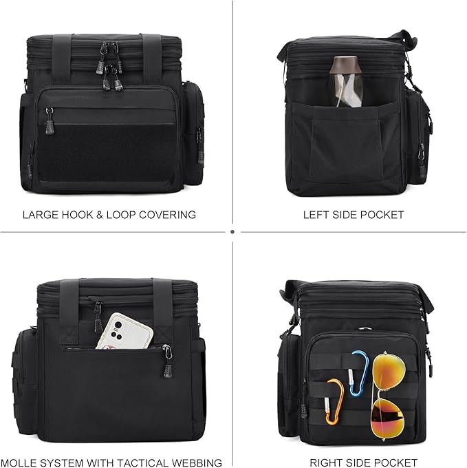 Tactical Lunch Box for Men, Insulated Lunch Bag Adult, Thermal Lunchbox Leakproof Waterproof Cooler Bag, Large Lunch Pail for Work Office Camping Travel (Black)