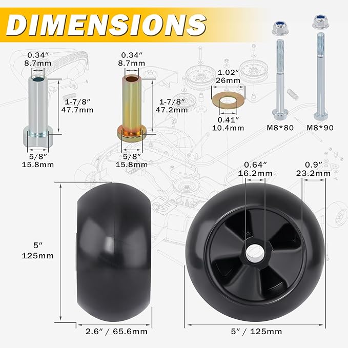 Lawn Mower Deck Wheels 6 Pack Deck Wheels with Full Accessories Kit Replace for John Deere AM116299 AM125172 AM133602 M111489 Replace for MTD 734-04039 753-04856 734-3058